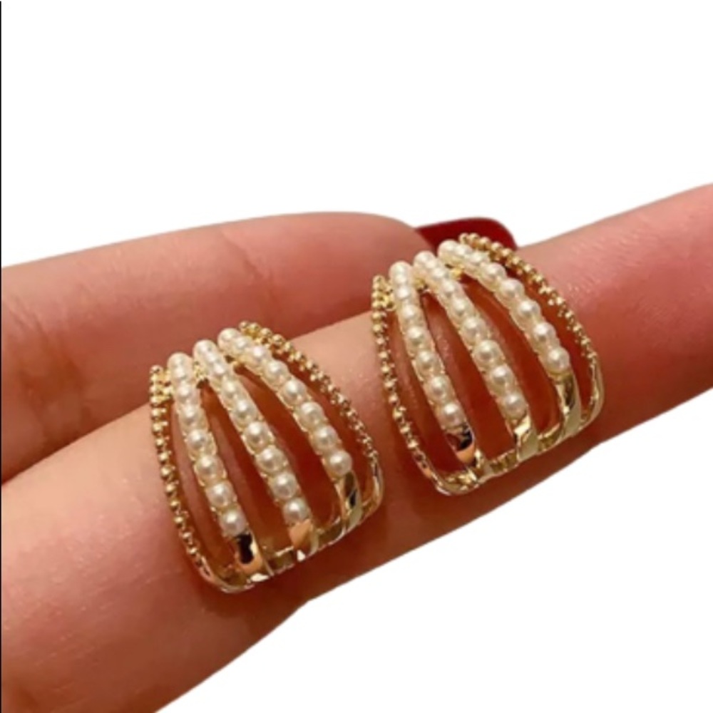 Dazzling Golden Faux Pearl Earrings Accessories Jewelry